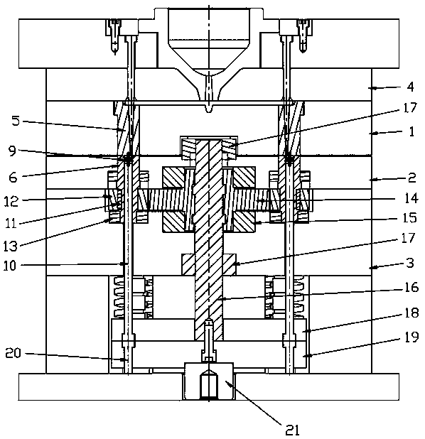 Forming and die releasing device for injection molding die gear and injection molding device thereof