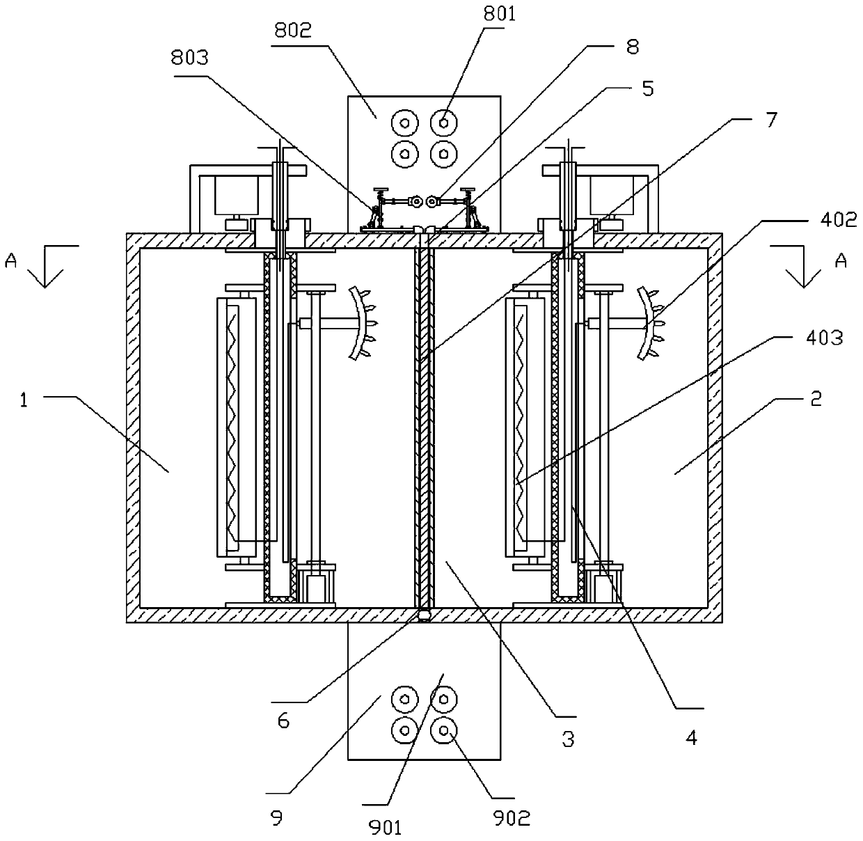 Spraying device for metal display rack machining