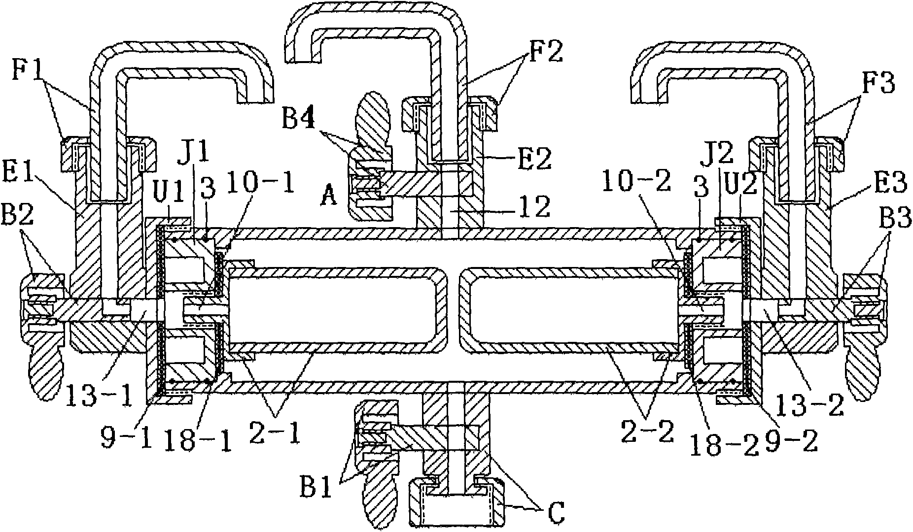 Horizontal type three-tube siamesed tap with water filter