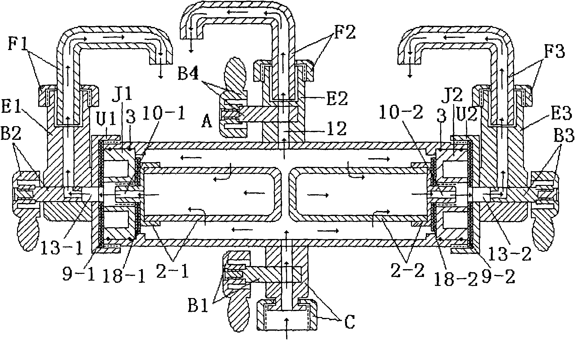 Horizontal type three-tube siamesed tap with water filter