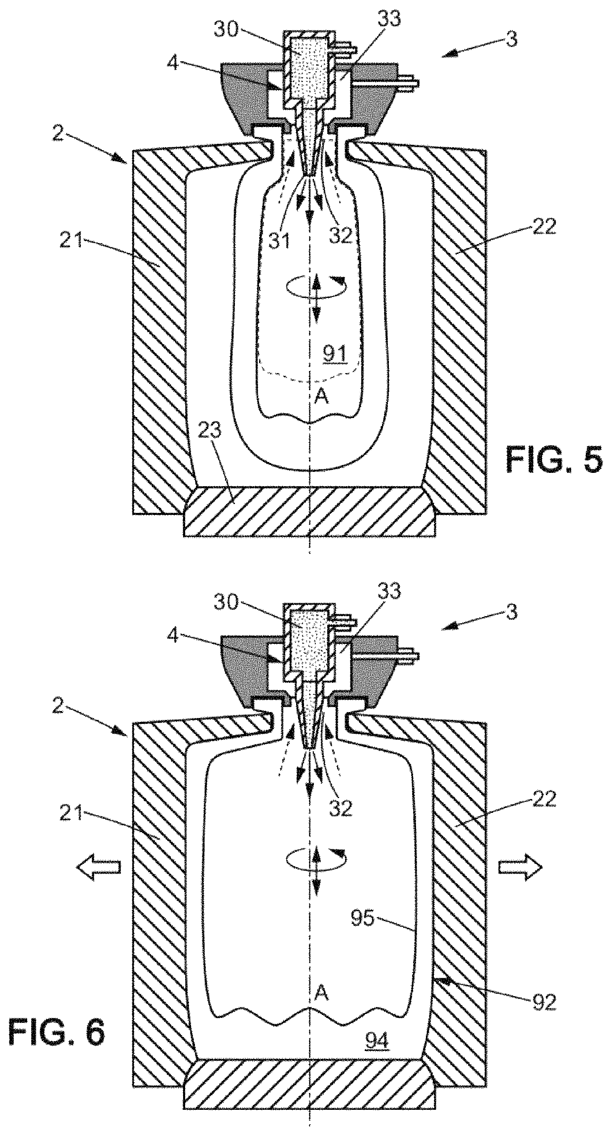 Device and method for manufacturing a hollow glass article by controlled blowing