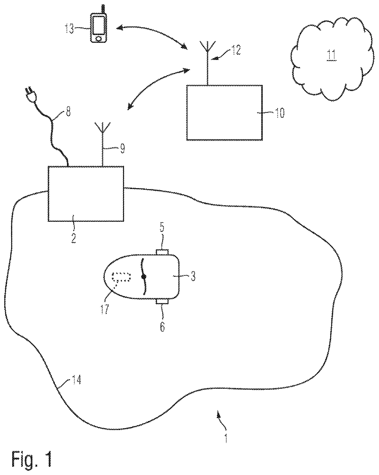 System comprising an autonomous mobile device and a base station communicating via a boundary wire