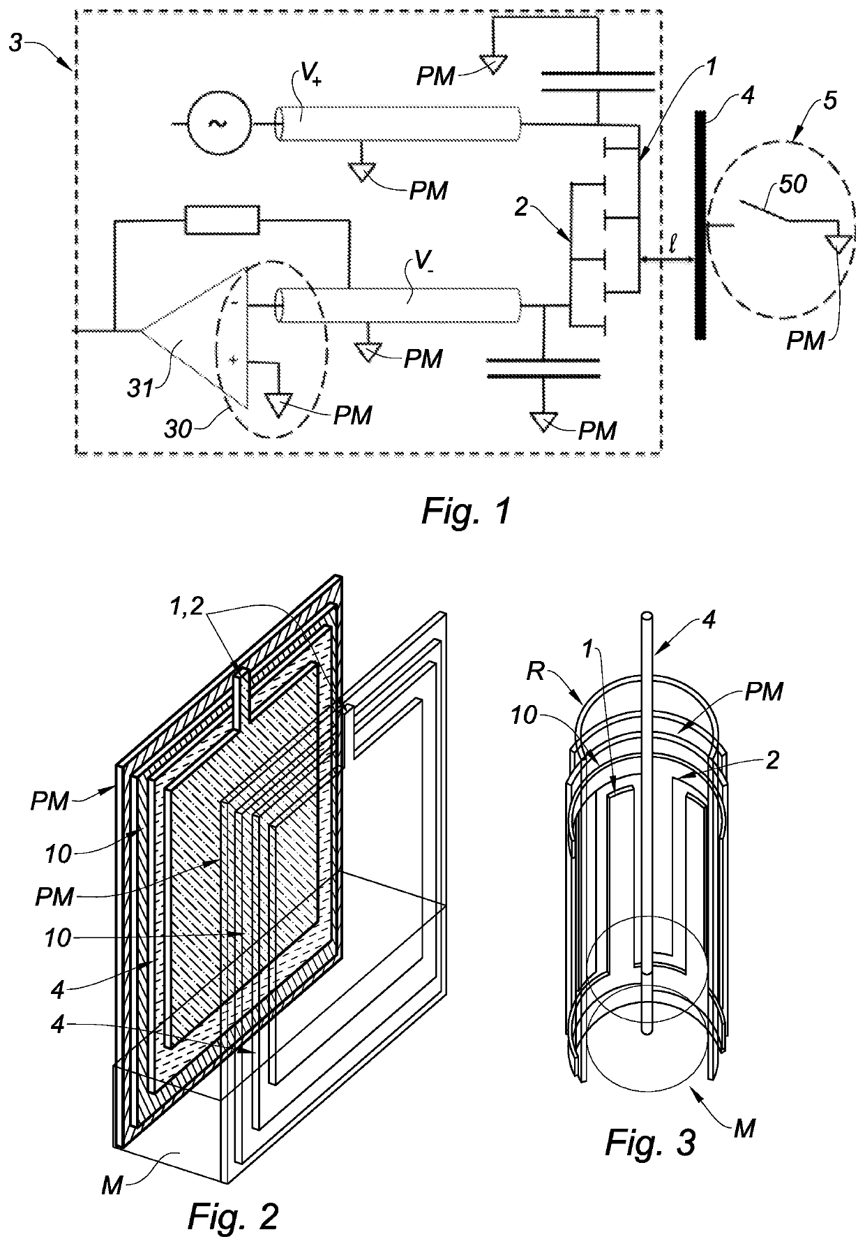 Device for capacitive measurements in a multi-phase medium