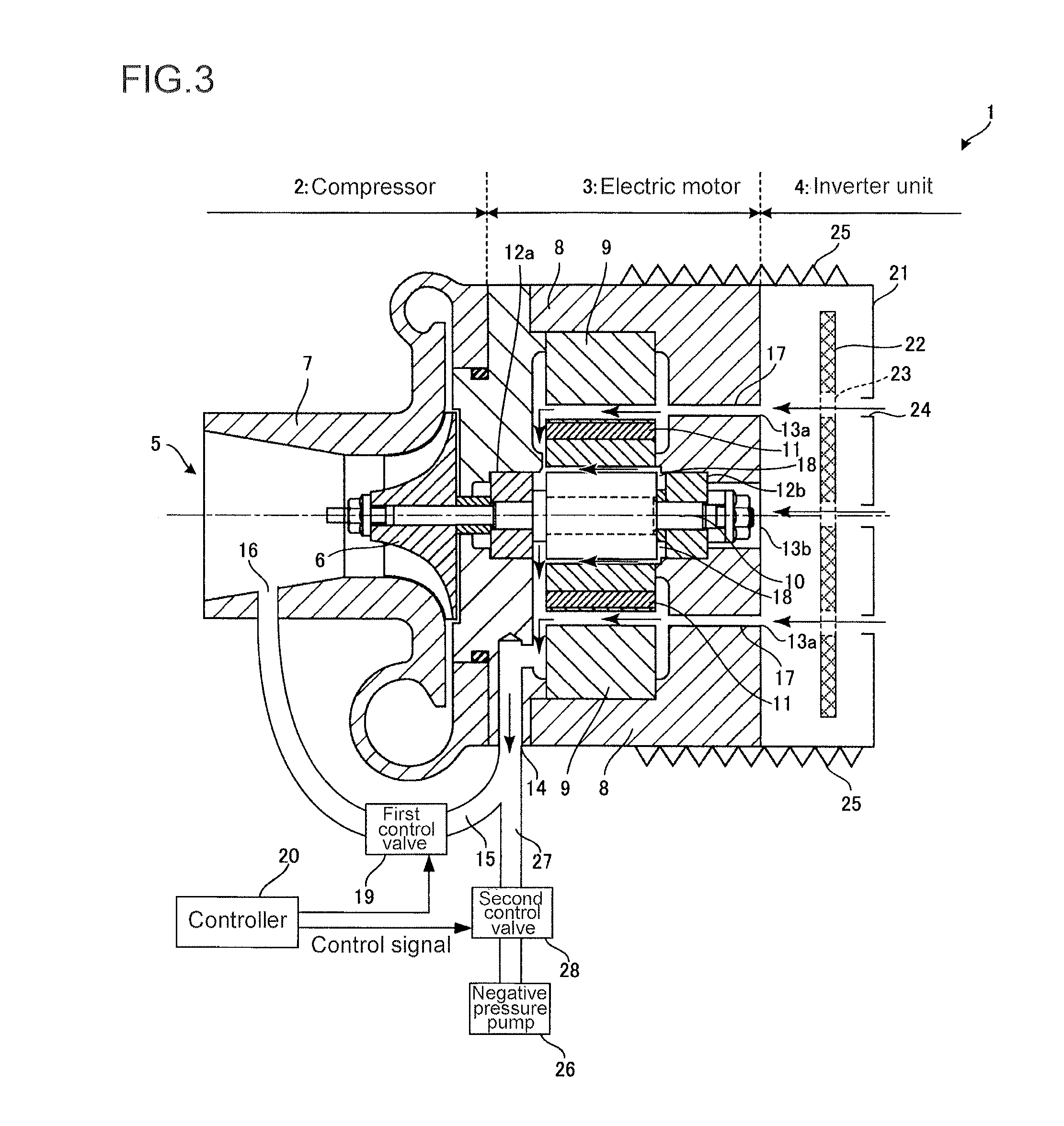 Electric supercharging device and multi-stage supercharging system