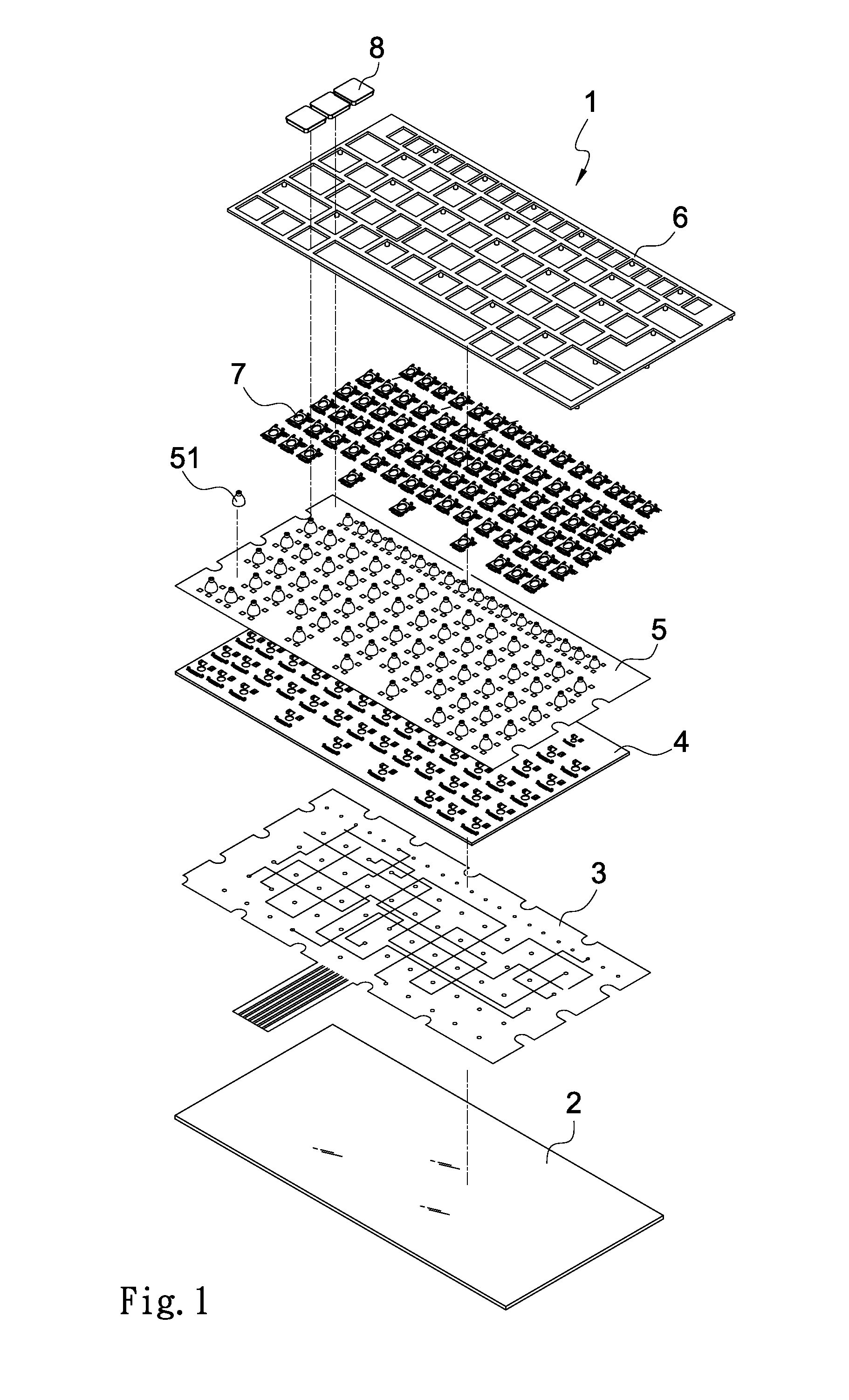 Computer keys with inwardly tapered bottom