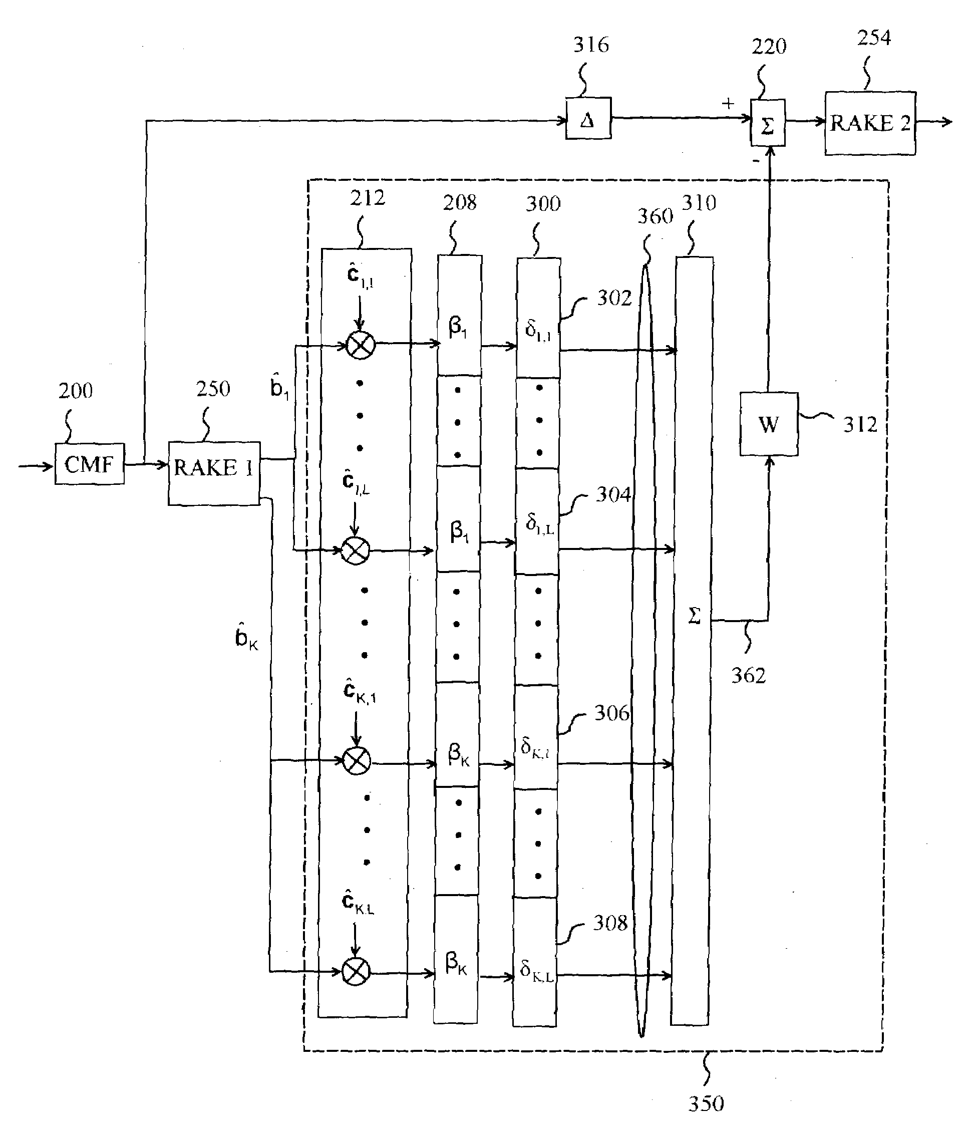 Method for multiple access interference suppression, and receiver