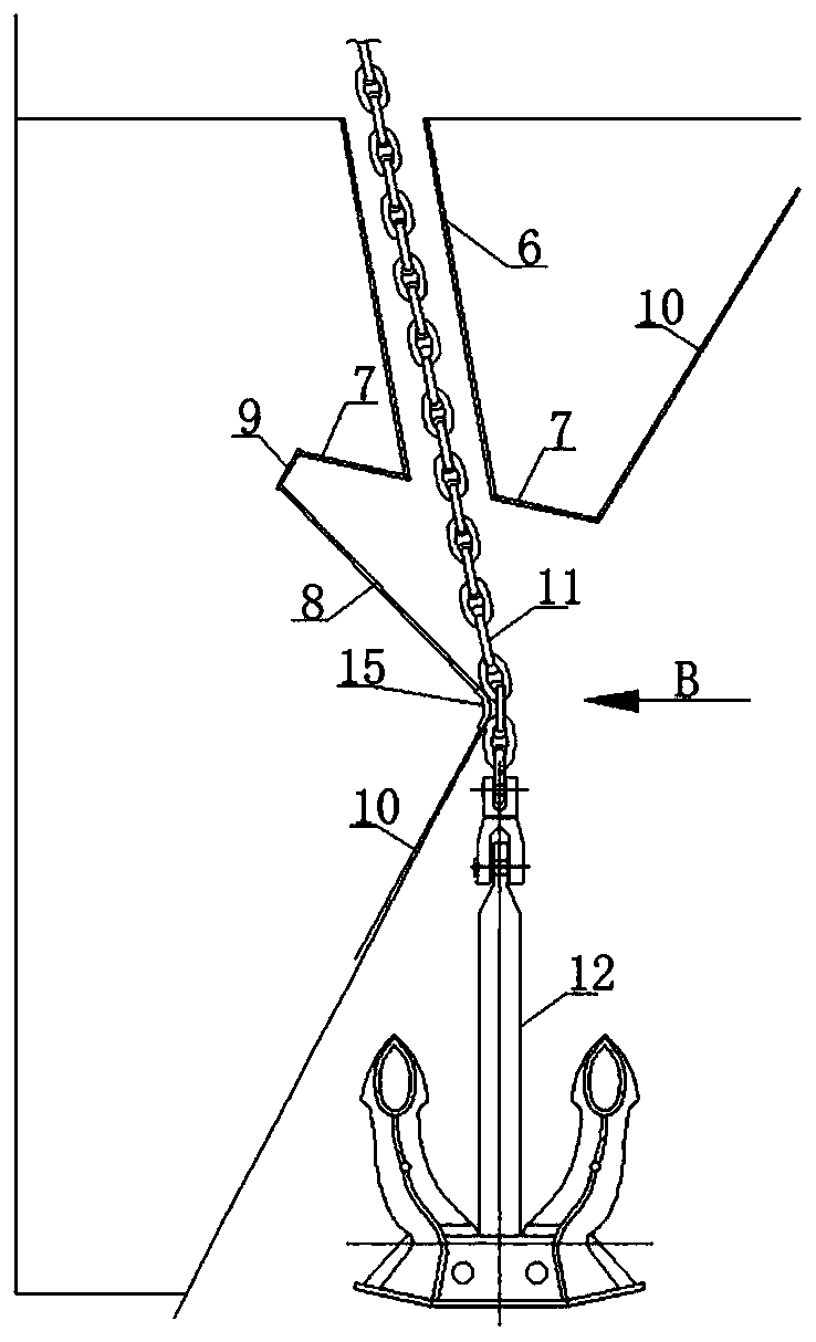 Ship and hidden type anchor hole structure