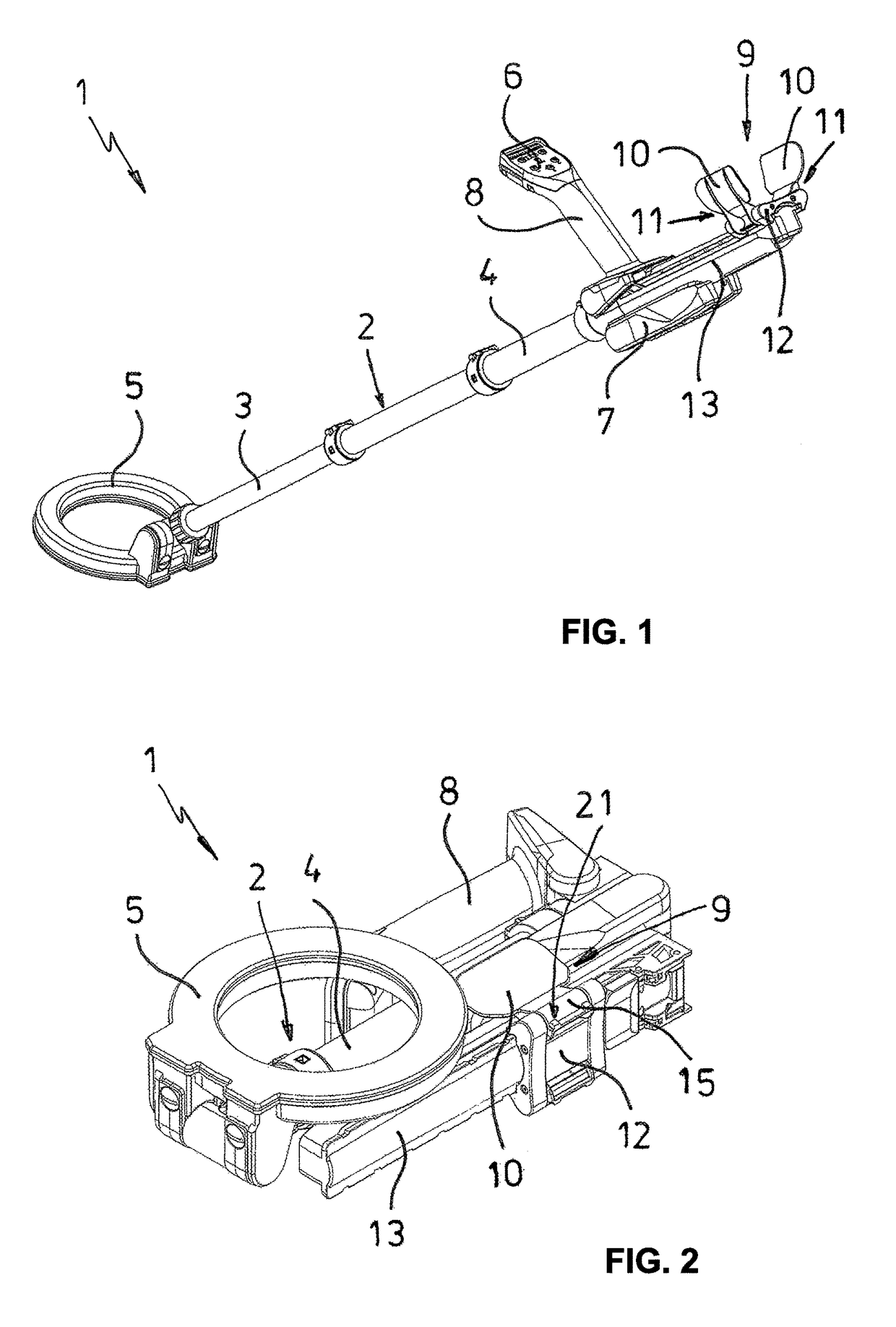 Detector with telescoping support pole and foldable arm support