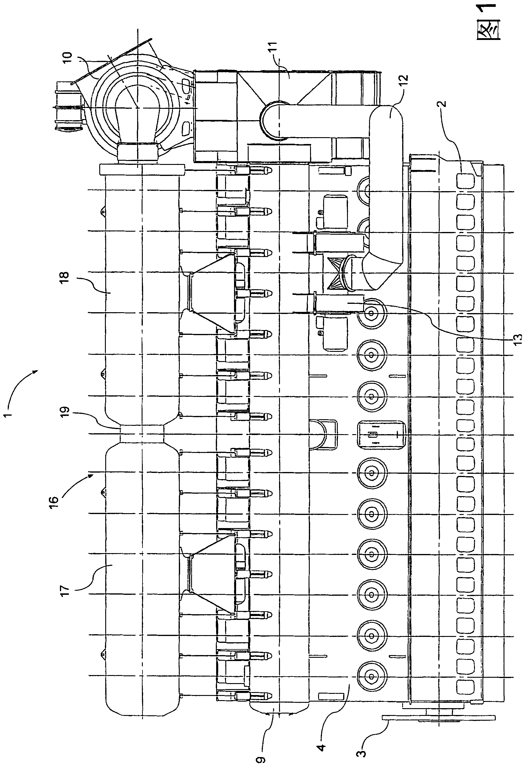 Exhaust gas receiver for a large two-stroke diesel engine