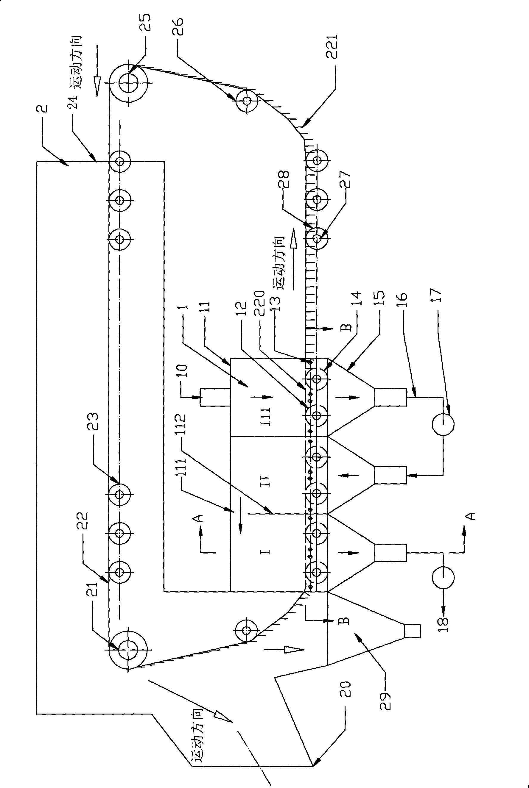 Method and device for recovering after heat of grates of drying grate