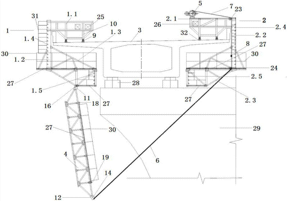 Opening-closing pier passing box girder overhaul construction trolley and working method thereof