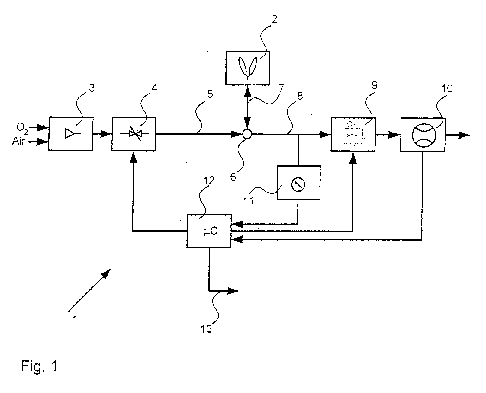 Device and process for breath-supporting respiration