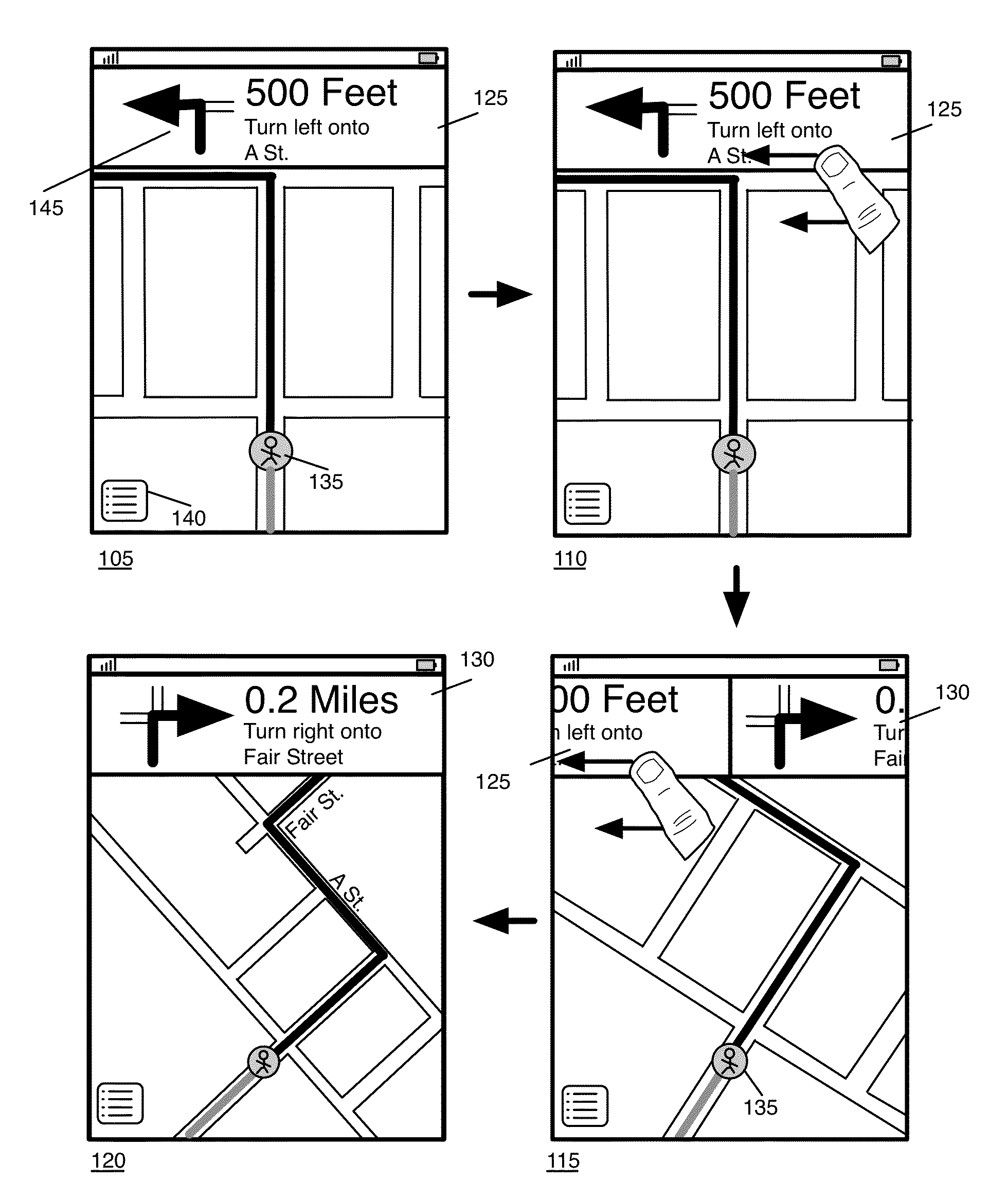 Navigation peek ahead and behind in a navigation application