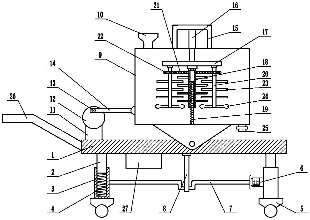 Swinging-type building coating stirring device