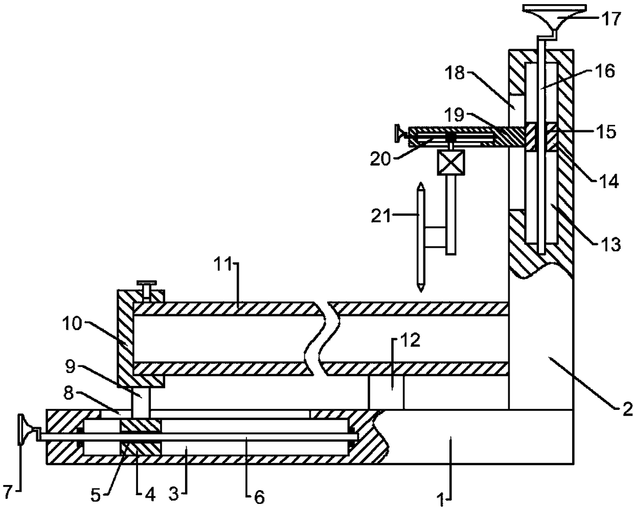 Building construction machining device with cutting-off length adjustable function