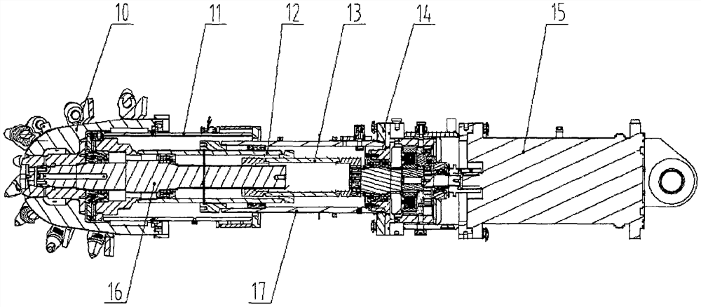 Telescopic cutting device and heading machine