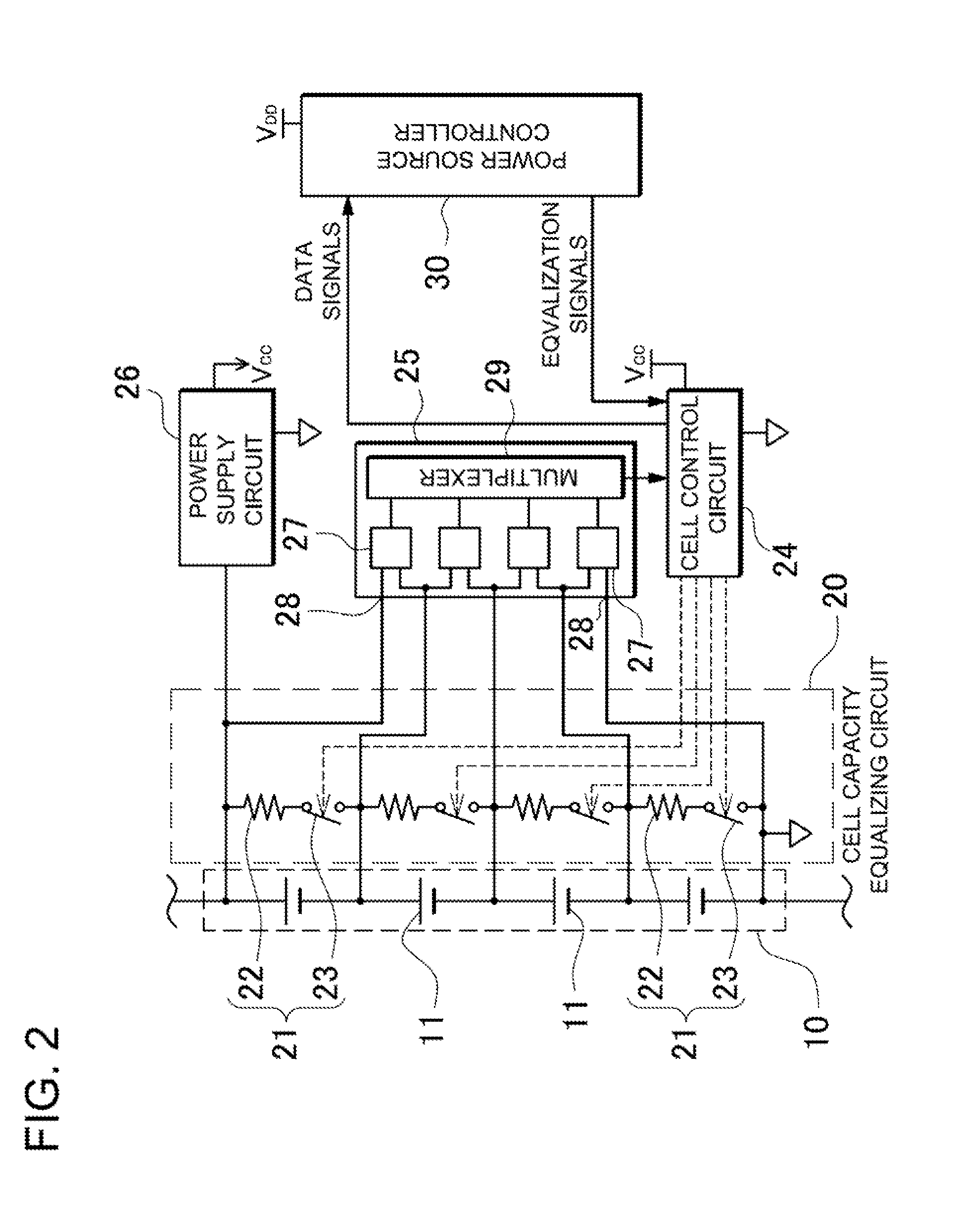 Car power source apparatus, and capacity equalizing method for the car power source apparatus