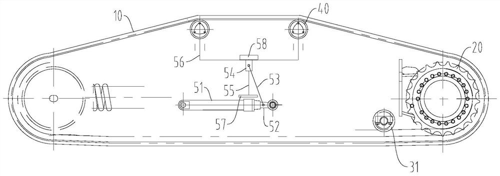 Excavator getting off length adjustment system and excavator