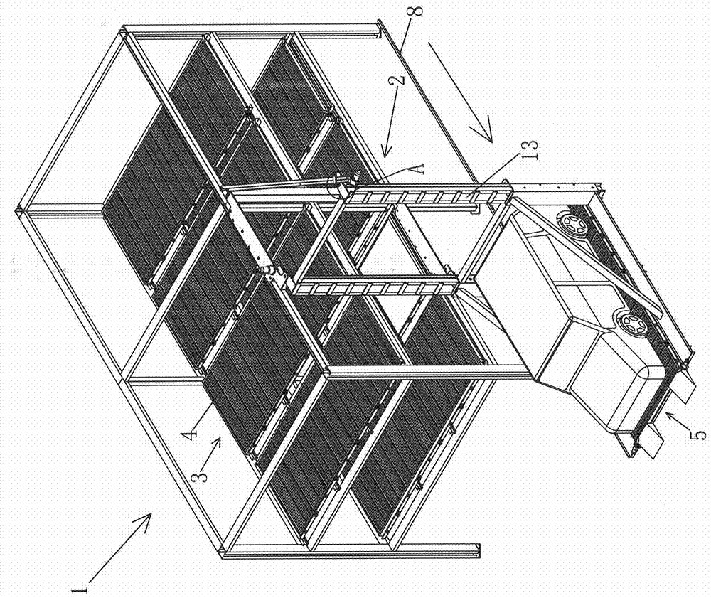 Multilayer receding-free stereo garage and car storing and taking method thereof