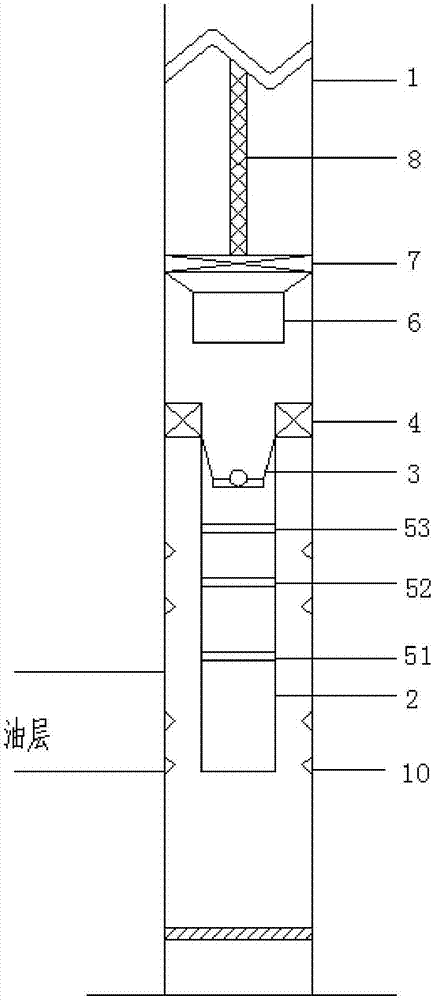 Tubular column of casing damage well for continuous oil bailing and process method thereof