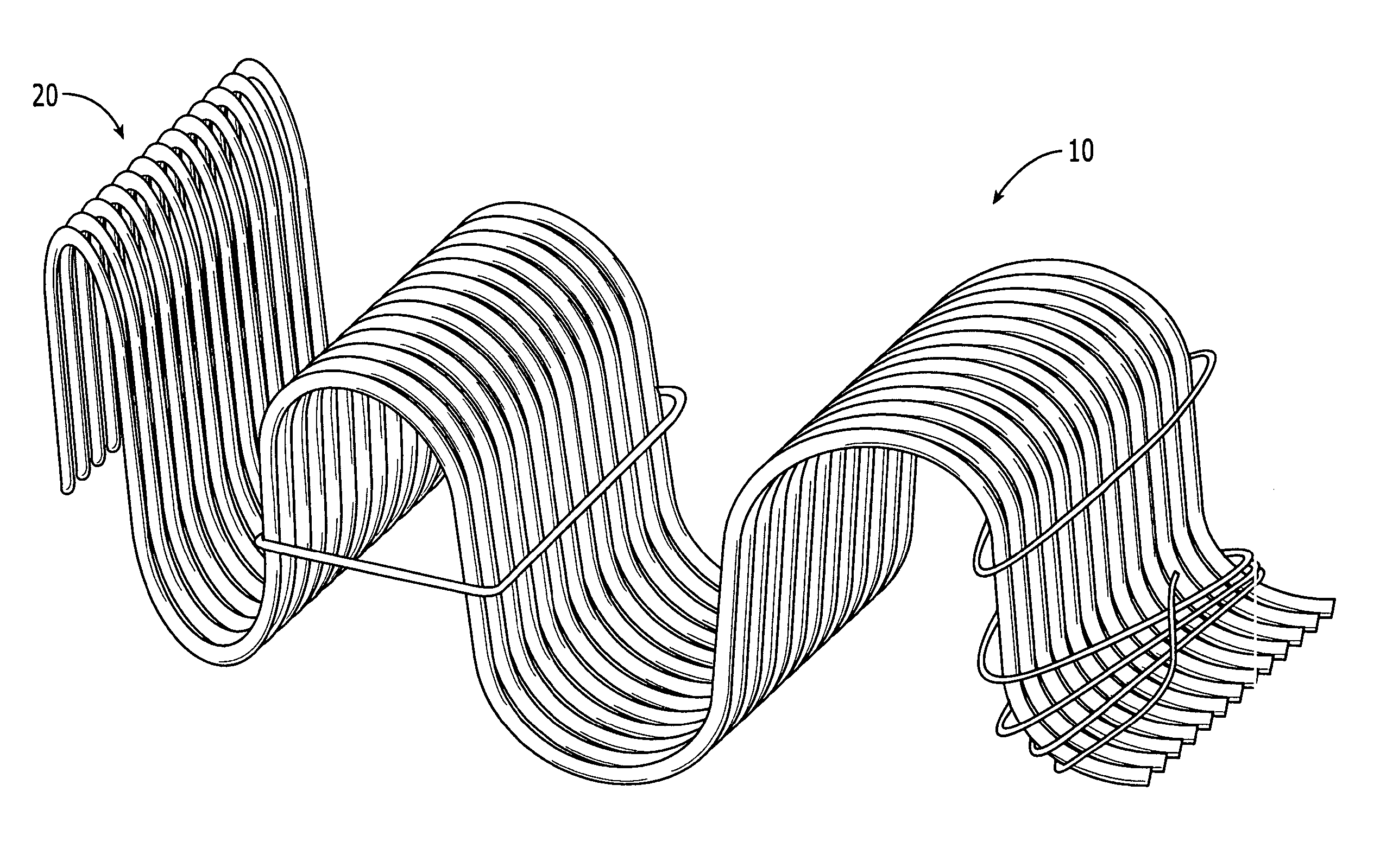 Clamping clip for bundled sinuous wire