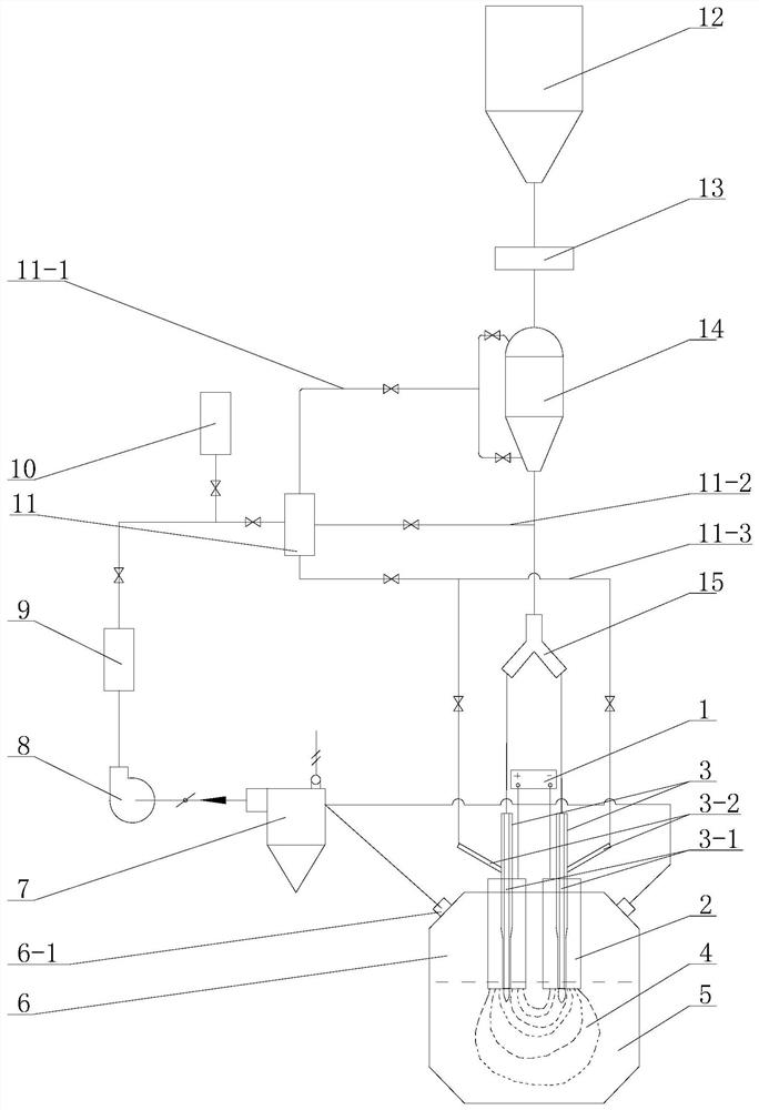 A heating electrode process and device for spraying powder in electric arc furnace