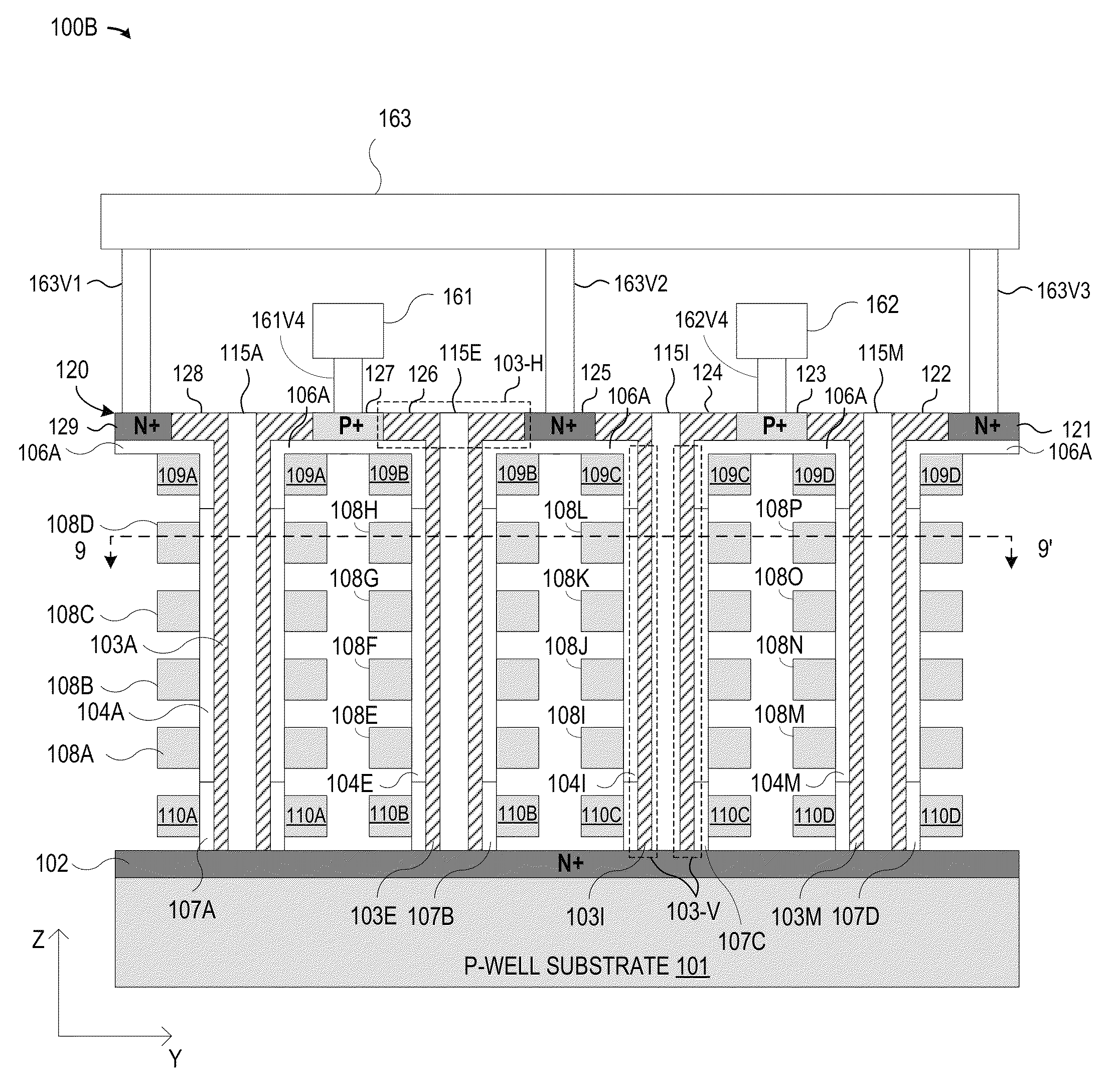 Three dimensional nonvolatile memory cell structure with upper body connection