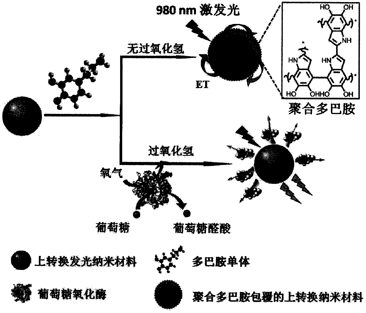 An upconversion fluorescence resonance energy transfer detection composition and detection method based on the regulation of dopamine polymerization reaction