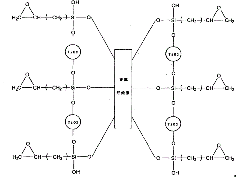 Continuous flax fiber bundle surface grafted with nano titanium dioxide as well as preparation method thereof