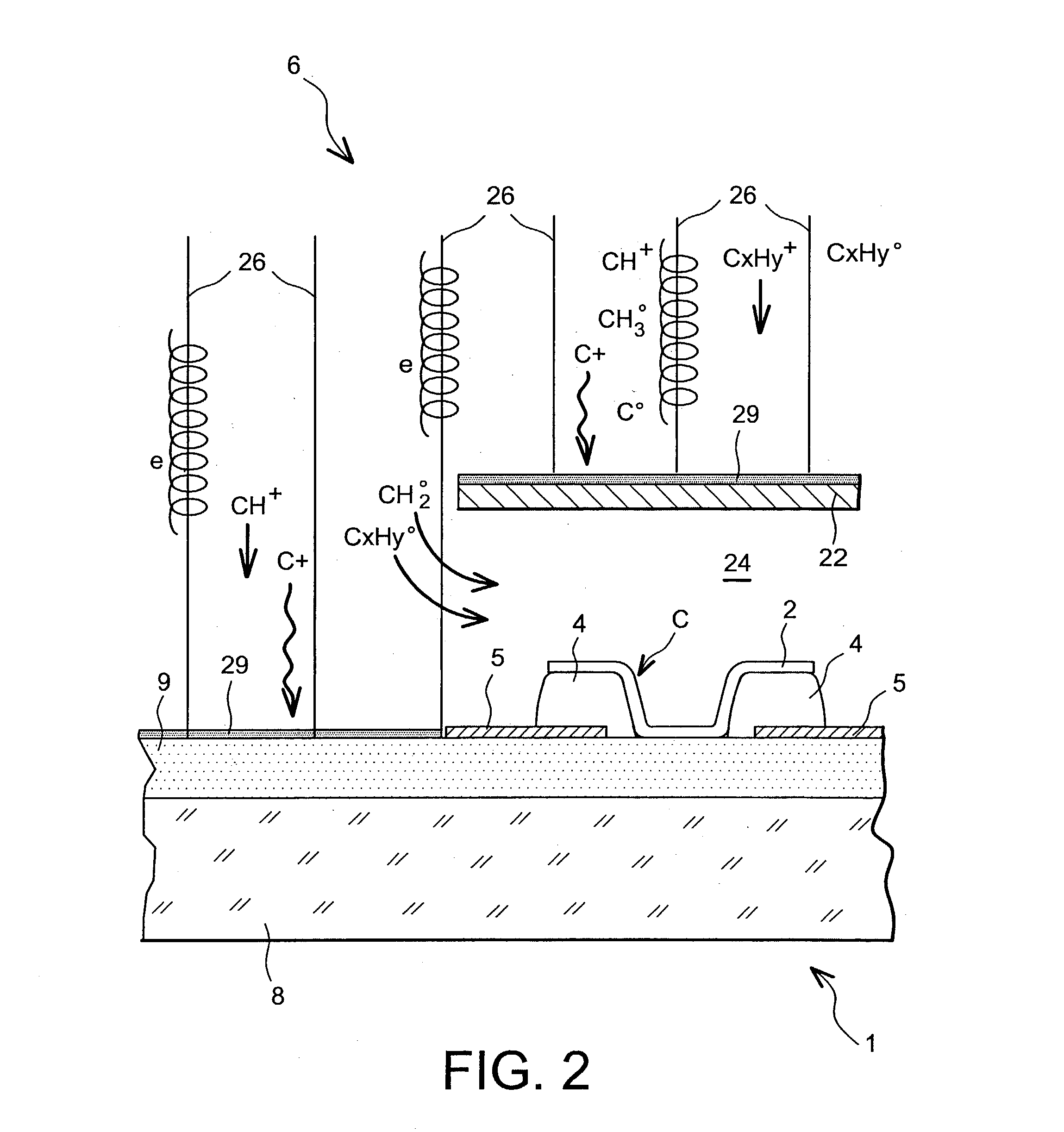 Process for making at least one nanotube between two electrically conducting elements and device for implementing such a process