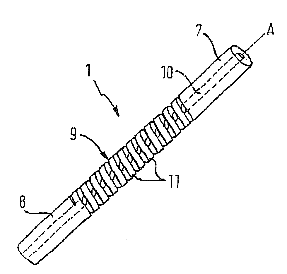 Rod-shaped implant element with flexible section