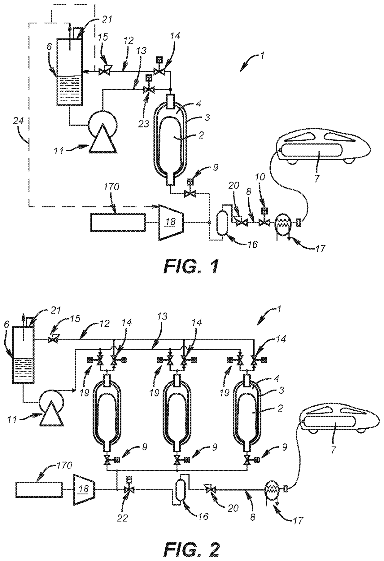 Station and method for filling a tank with a fuel gas