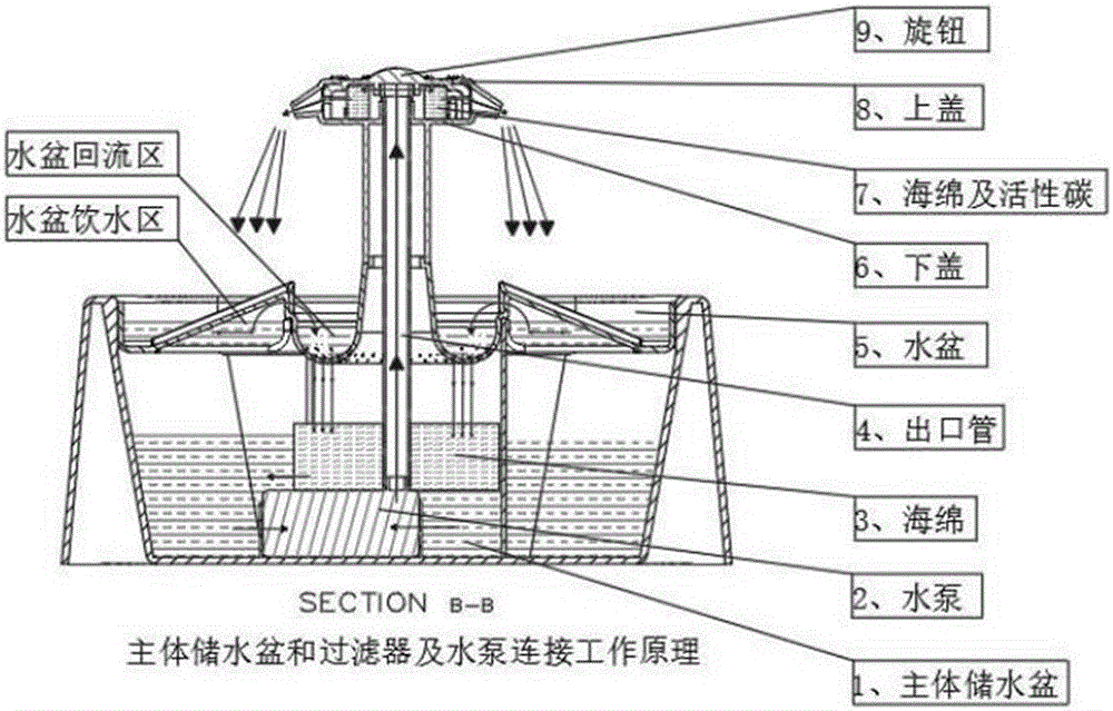 Device for controlling filtration and circulation of pet drinking water dispenser