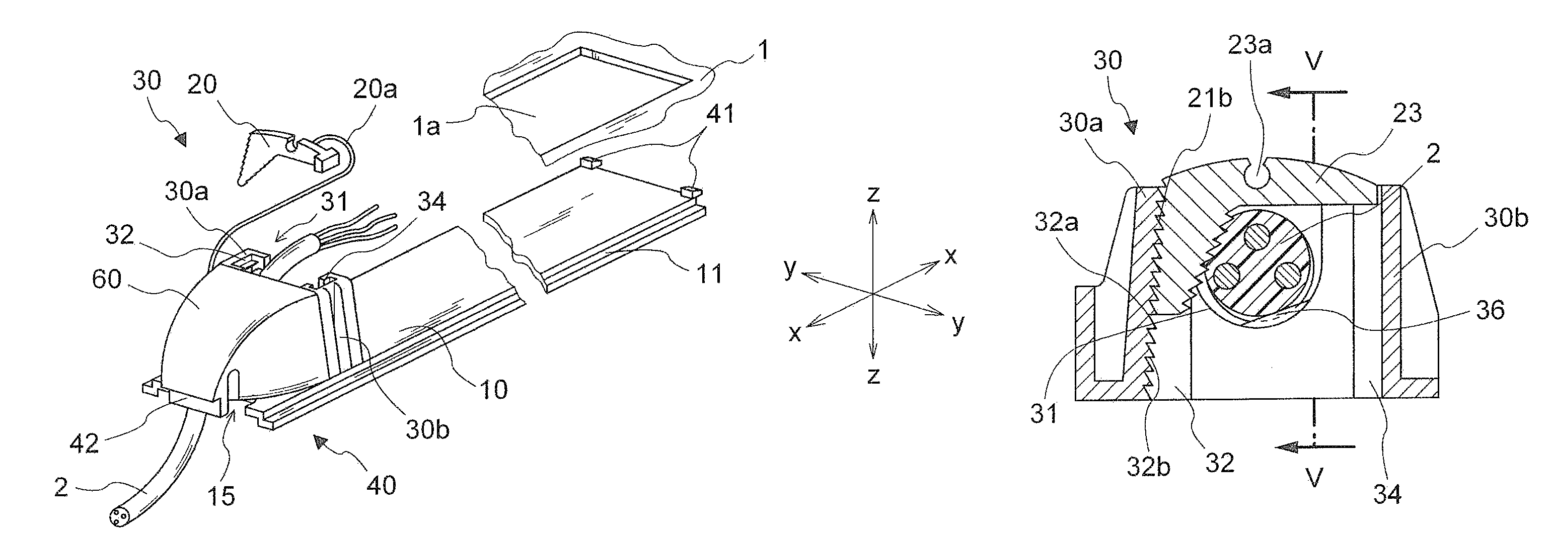 Combined cable guiding/clamping device