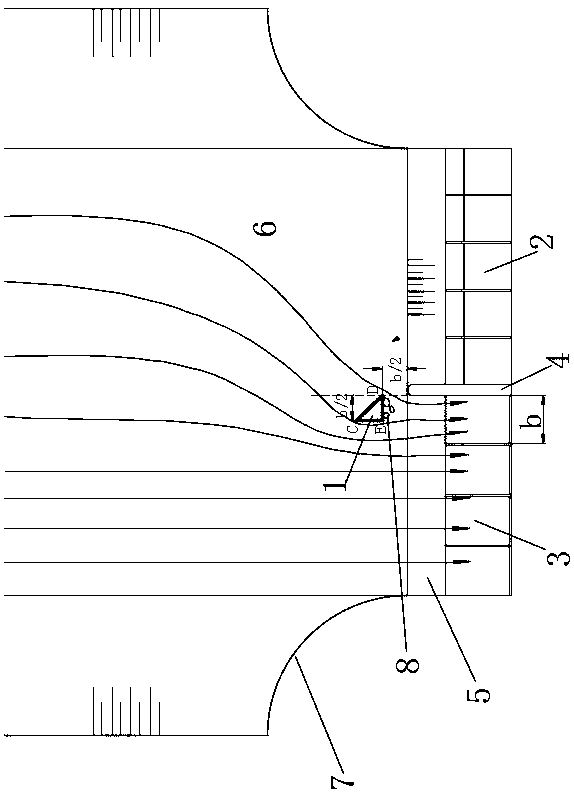 Pump station front pool using triangular guide column to control vortexes