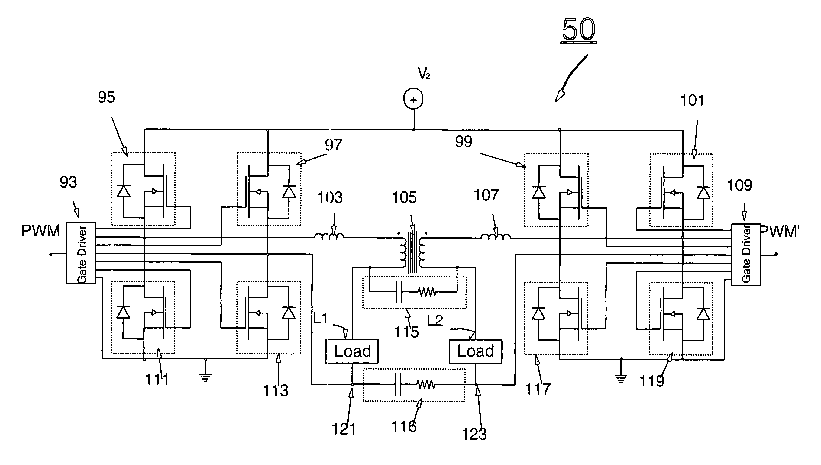 Switching amplifier for driving reactive loads