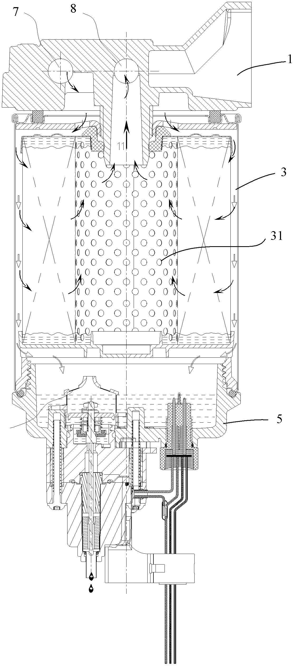 Fuel filter integrating automatic water drain valve