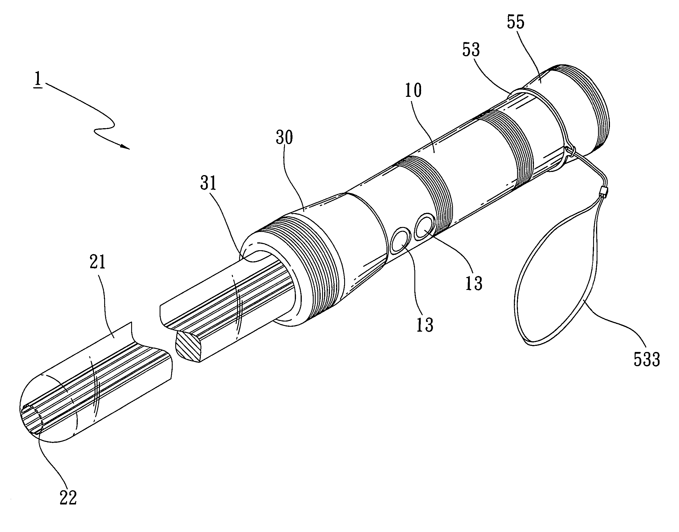 Illuminating caution light apparatus that combines a nightstick, a flashlight, and a baton