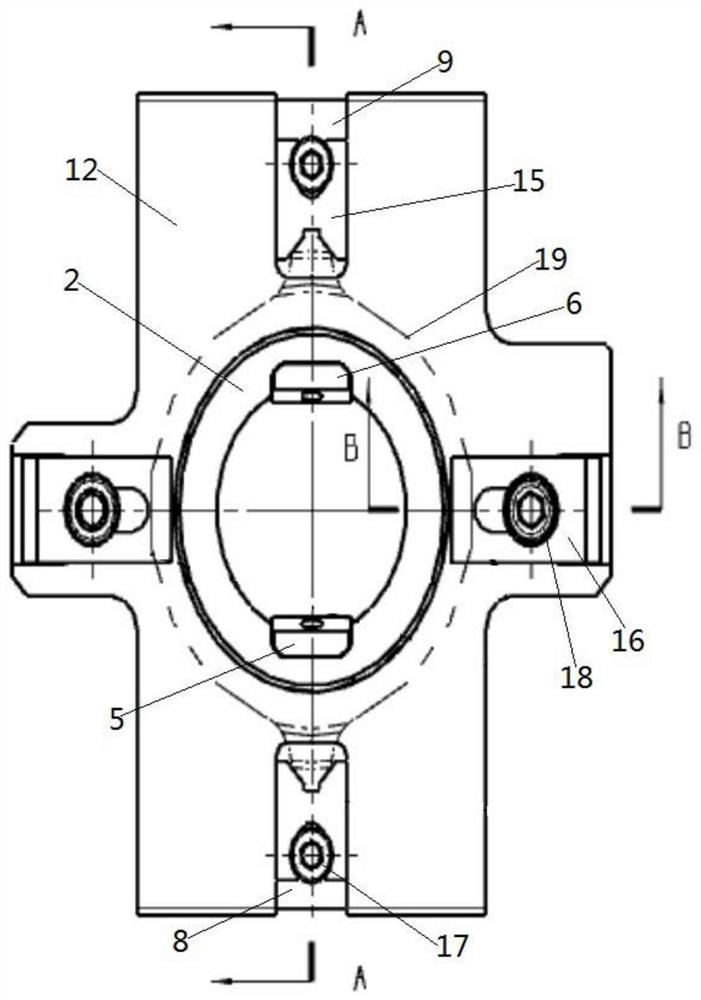 A positioning and clamping device and method for machining inclined holes in annular parts