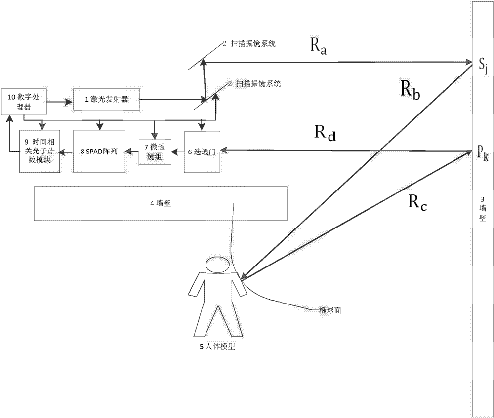 Single-photon-array-based gating type diffuse reflection winding-angle imaging system and method