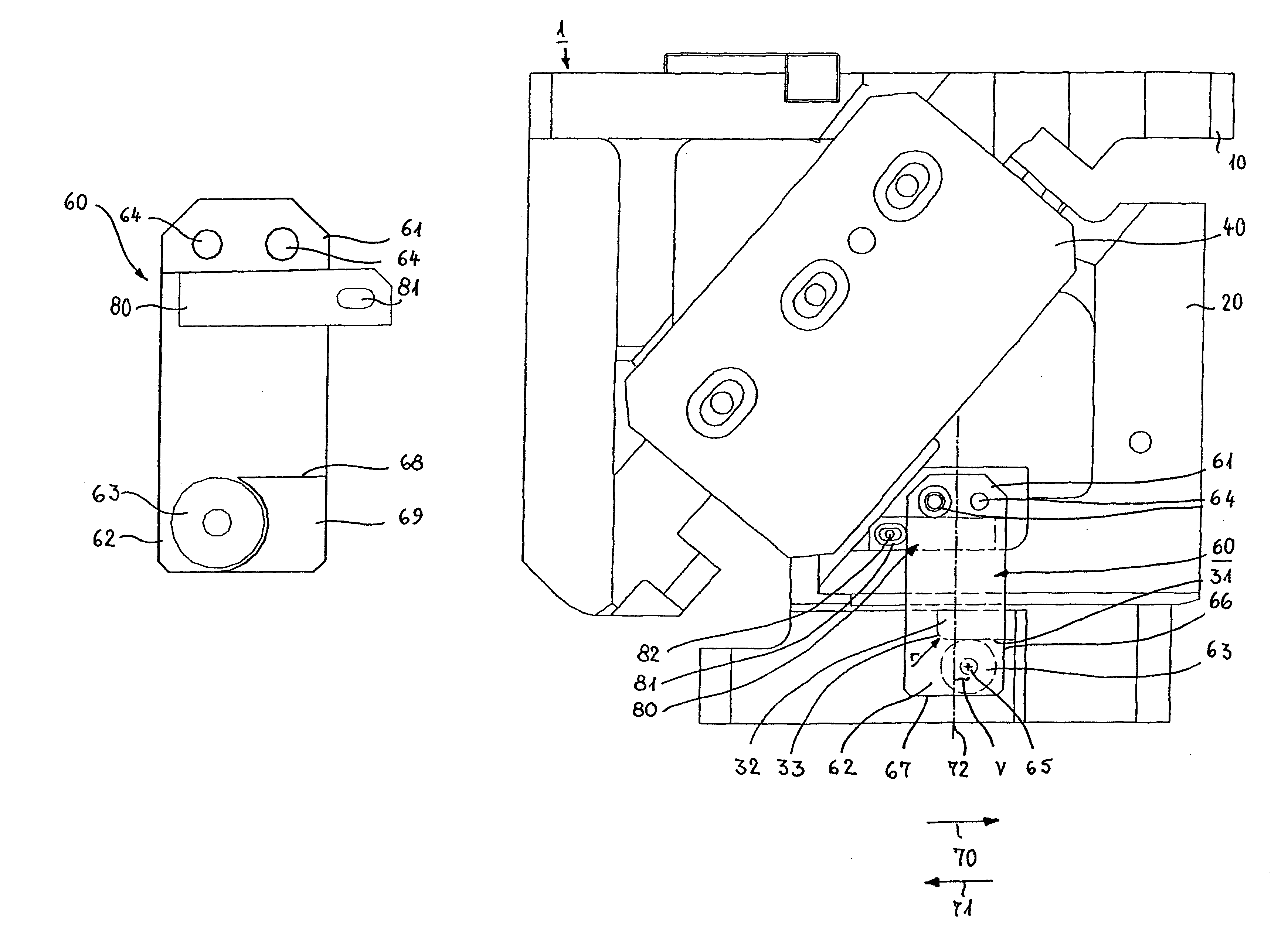 Wedge drive with a force returning device