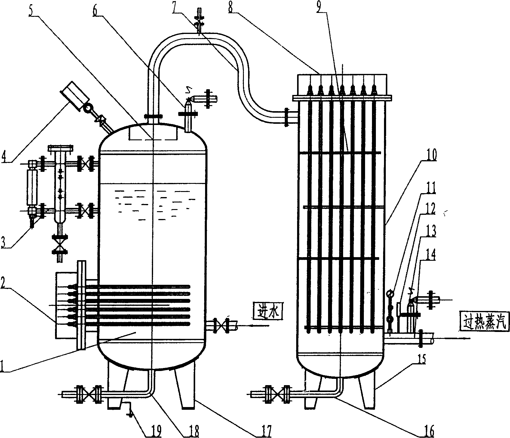 Electrothermic pipe overheat steam boiler