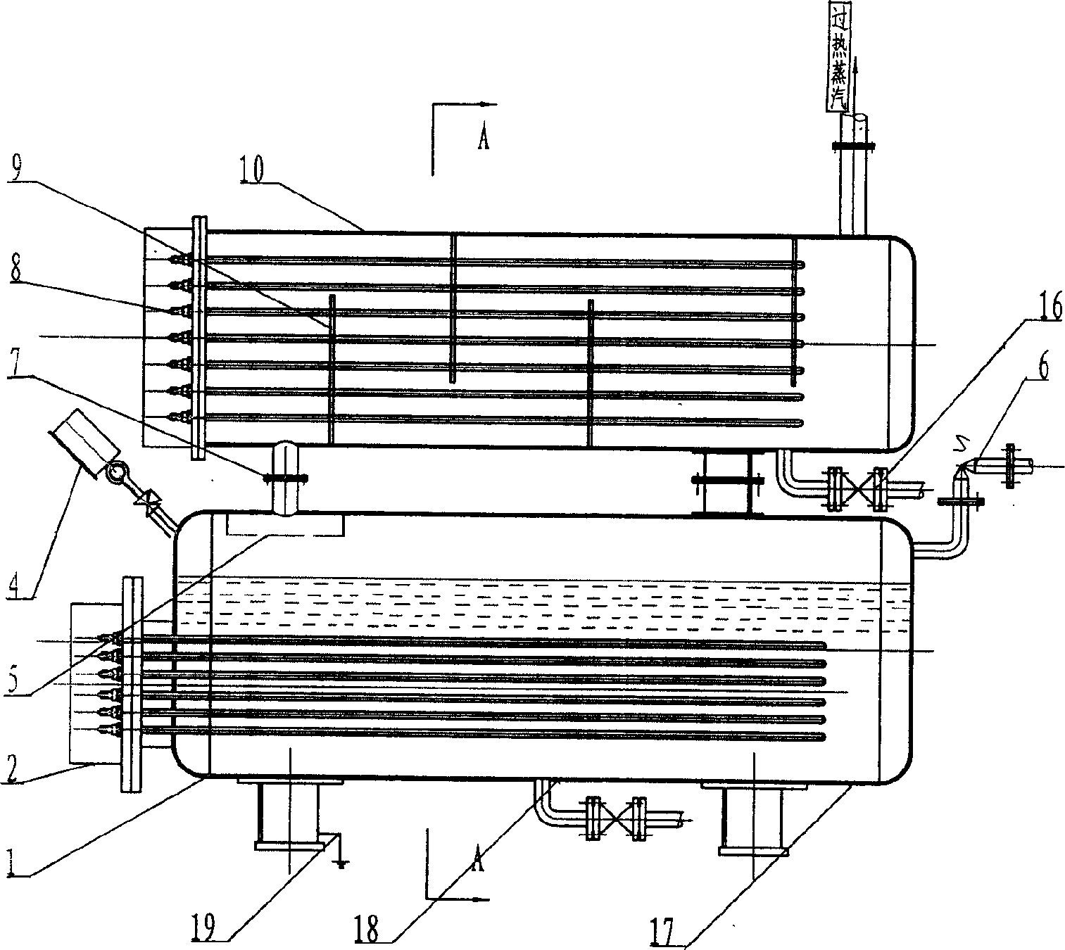 Electrothermic pipe overheat steam boiler