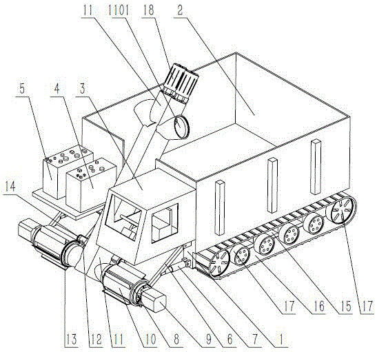 A crawler road snow removal vehicle