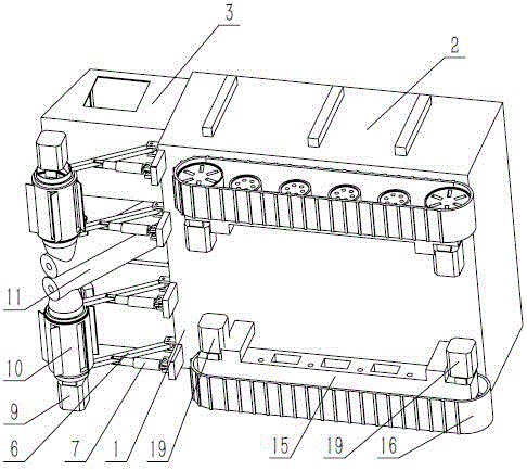 A crawler road snow removal vehicle