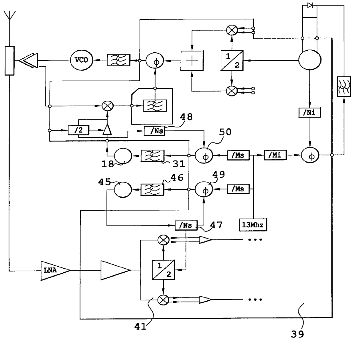 Transmit-receive system and transmission method, in particular for a mobile telephone