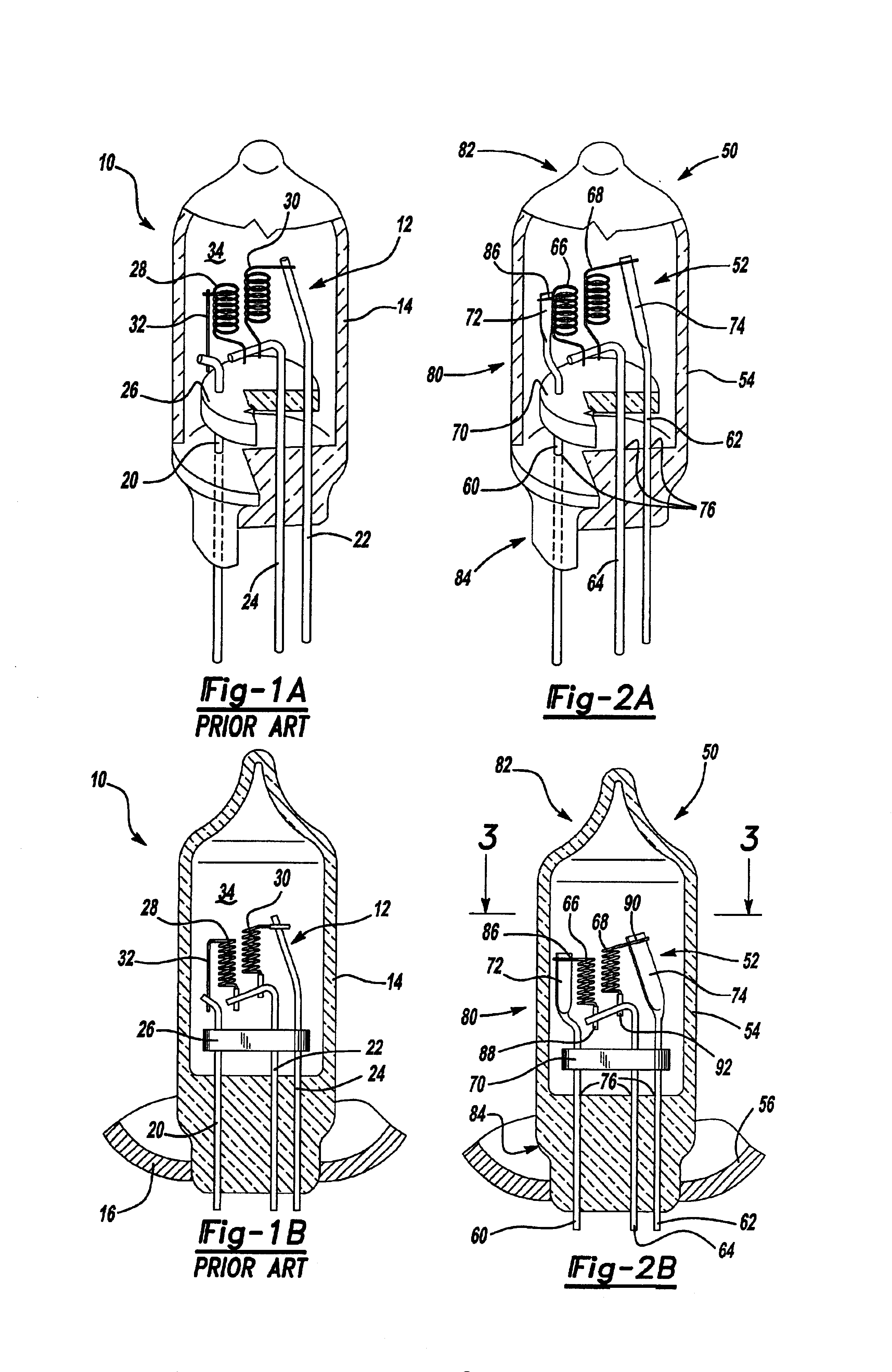 Incandescent halogen lamp having flattened filament support leads