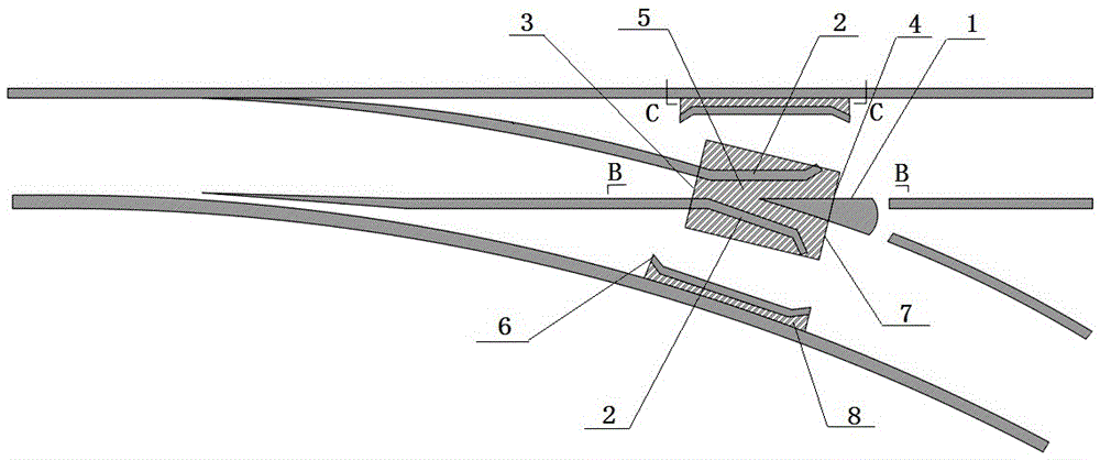 Train wheel and rail turnout device capable of reducing wheel-rail impact influence