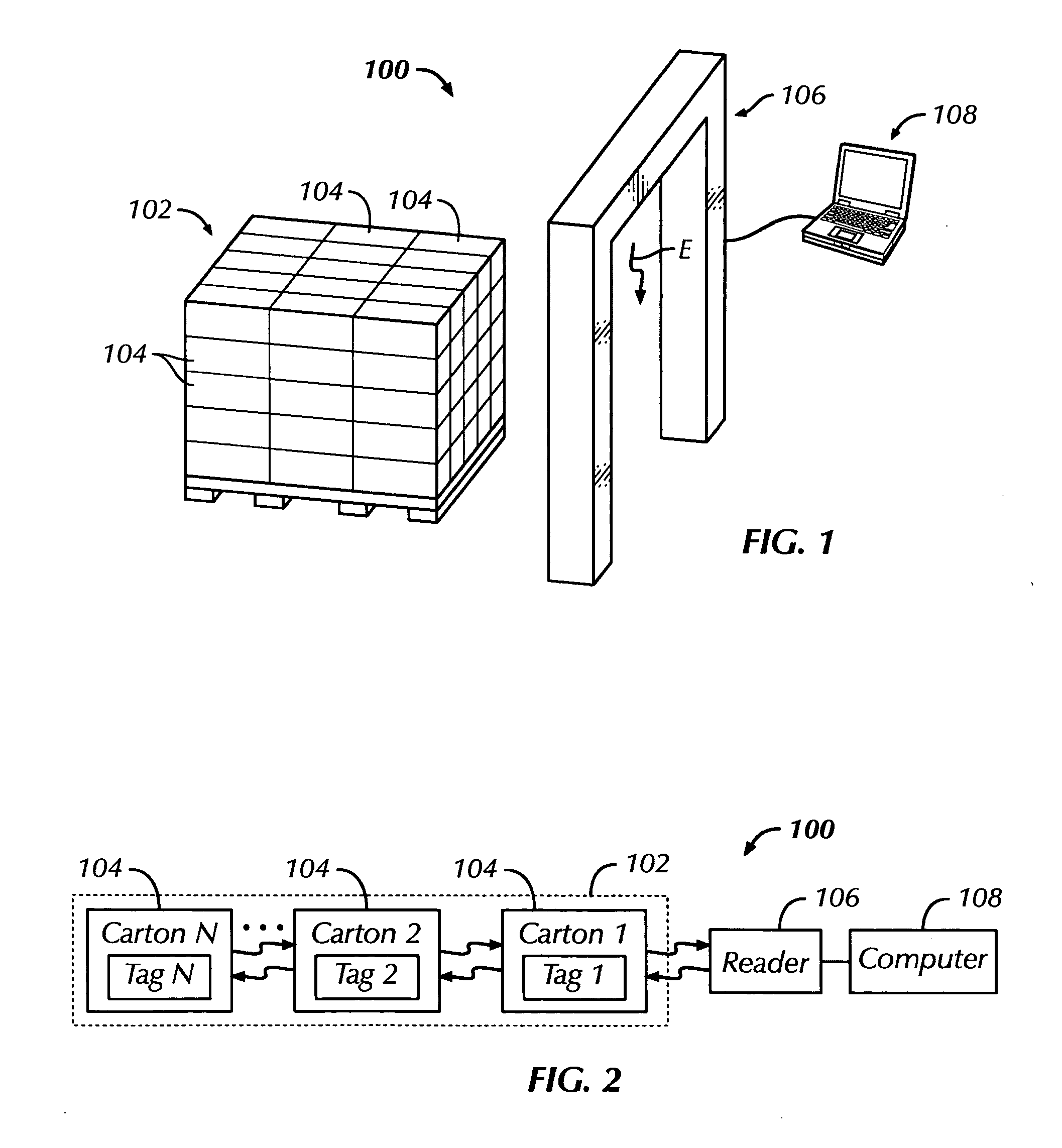 RFID tags for enabling batch reading of stacks of cartons