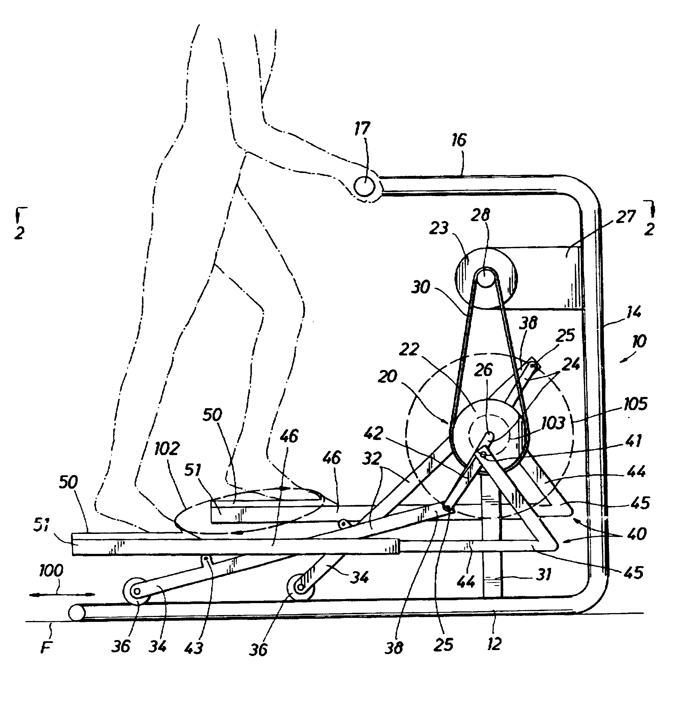 Stationary exercise apparatus having a preferred foot platform path